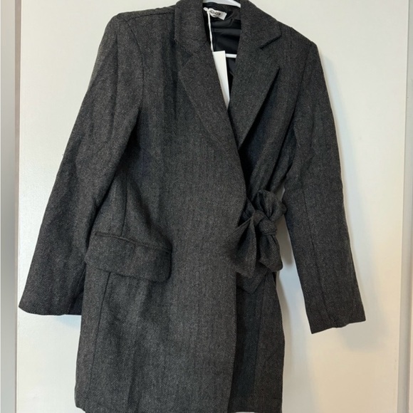 Thakoon XS NWT gray wool herringbone side tie coat made in Italy - Picture 2 of 4